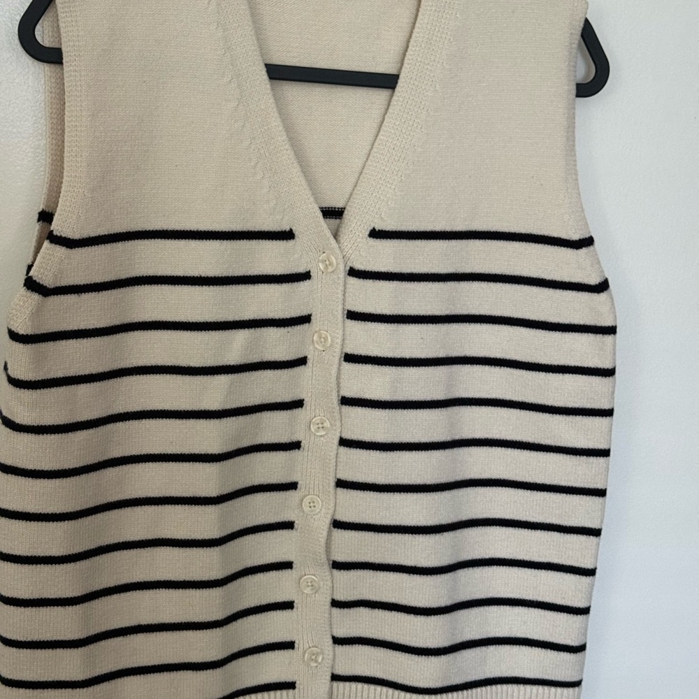Zara Cream and Black Striped Cardigan Vest